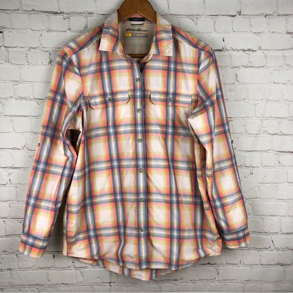 Eddie Bauer Pink Plaid Button Up Women's Sz Small